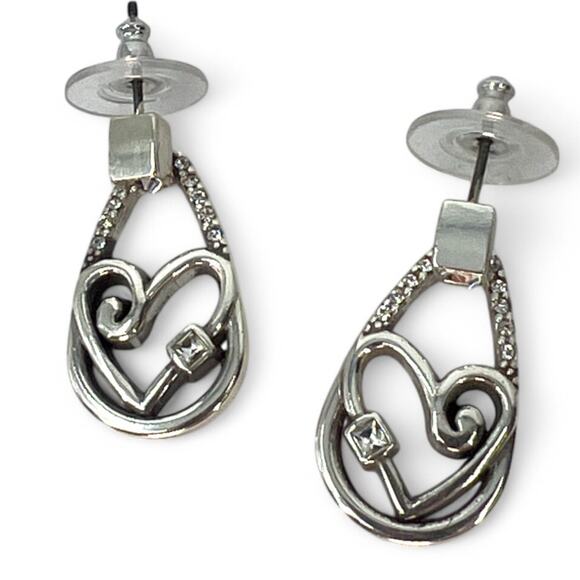 Brighton Alcazar Heart Glint French Wire Earrings Silver Drop Pierced Crystal - Picture 1 of 3